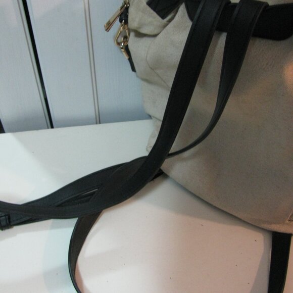 A New Day Backpack Purse Tan Oatmeal Black Faux Leather Straps Cute Pockets - Picture 5 of 9